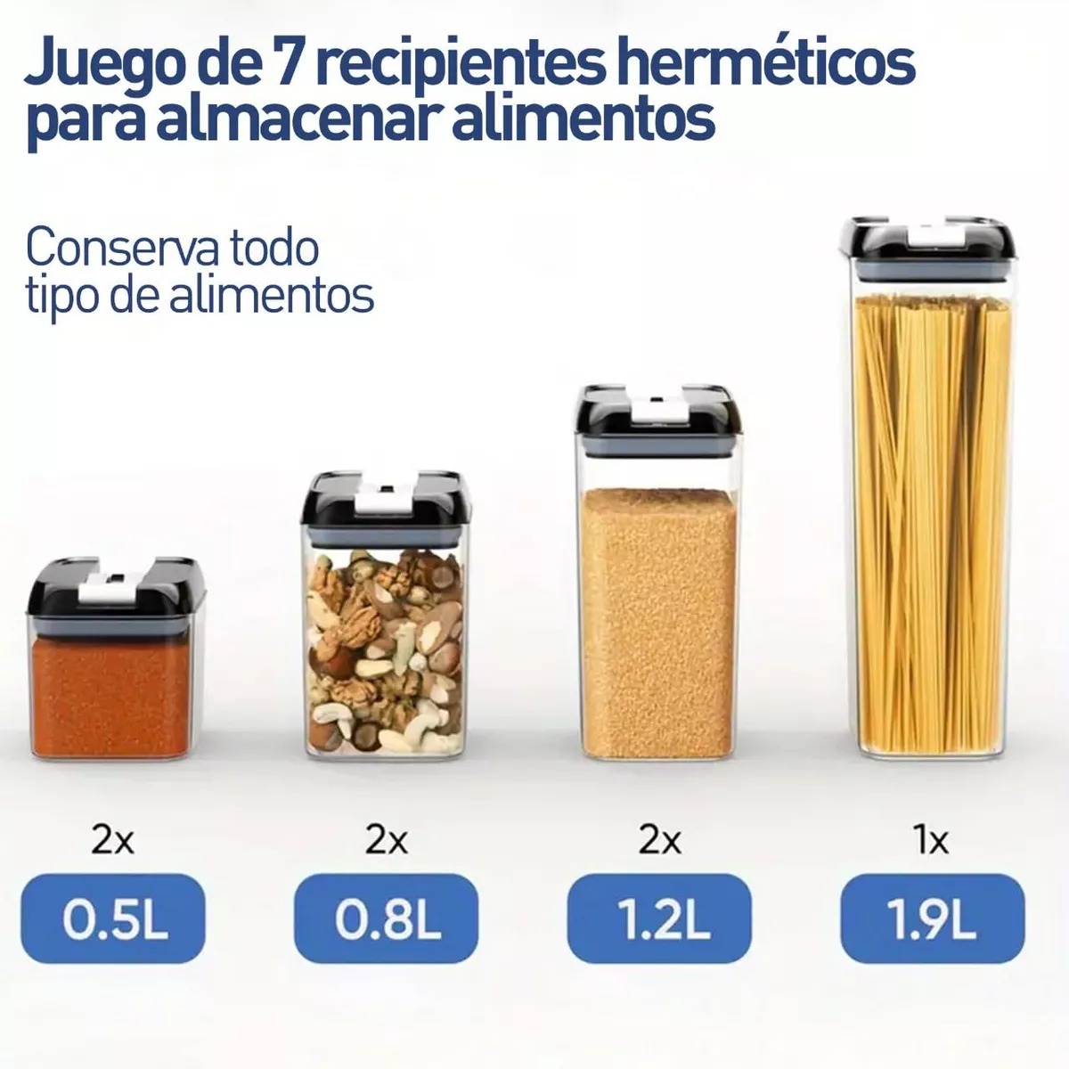 Juego De 7 Recipientes Herméticos De Plástico Para Cocina
