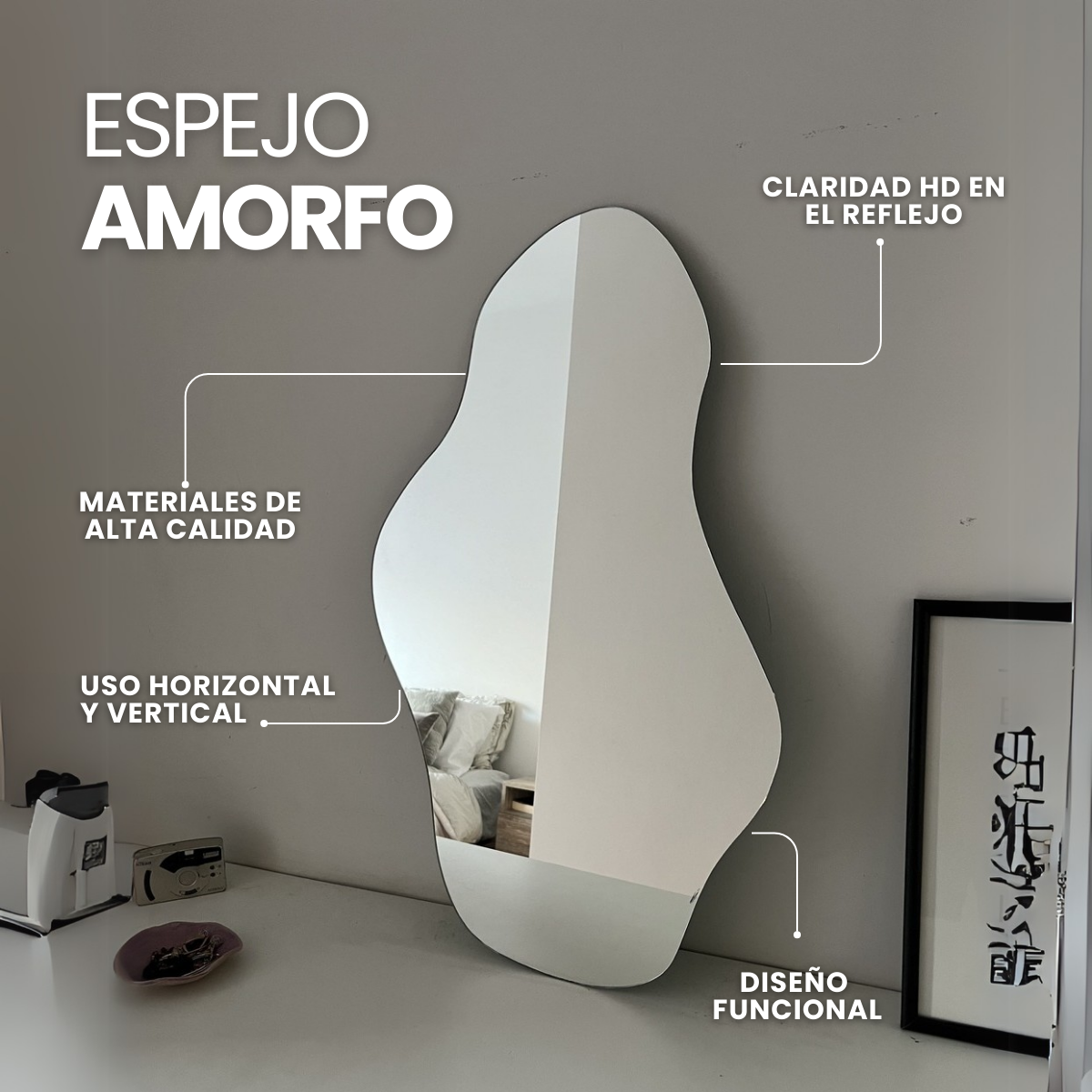 Espejo forma irregular amorfo sin marco 70 x 120 cm