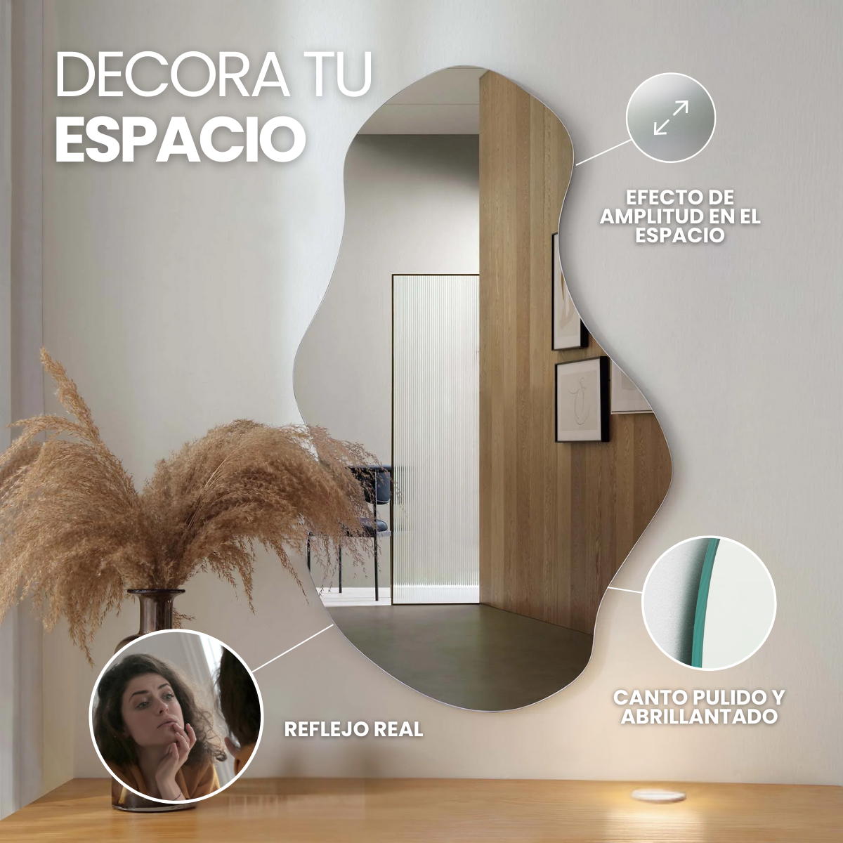 Espejo forma irregular amorfo sin marco 70 x 120 cm