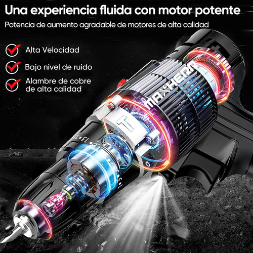 Taladro Atornillador De Impacto Eléctrico Inalámbrico Maxherr 48v 1550rpms Negro Con 2 Baterías