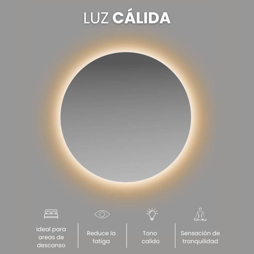 Espejo Circular Luz Led Cálida 120 cm 