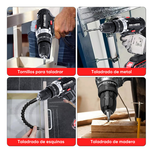 Taladro Atornillador De Impacto Eléctrico Inalámbrico Maxherr 48v 1550rpms Negro Con 2 Baterías