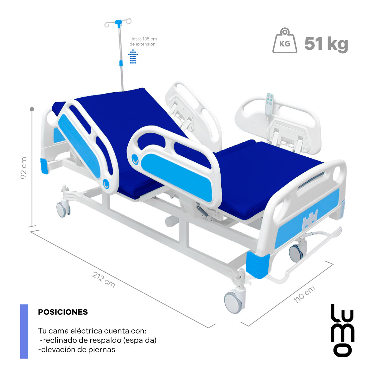 Cama Hospitalaria Electrica Porta Suero  con Colchon Espuma