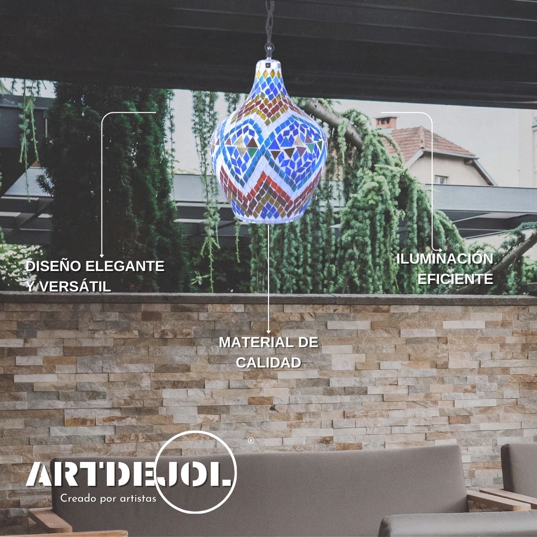 Lámpara Colgante Vasija Cristal Multicolor Ideal para Decorar Sala ,Comedor, Pasillos , Escaleras