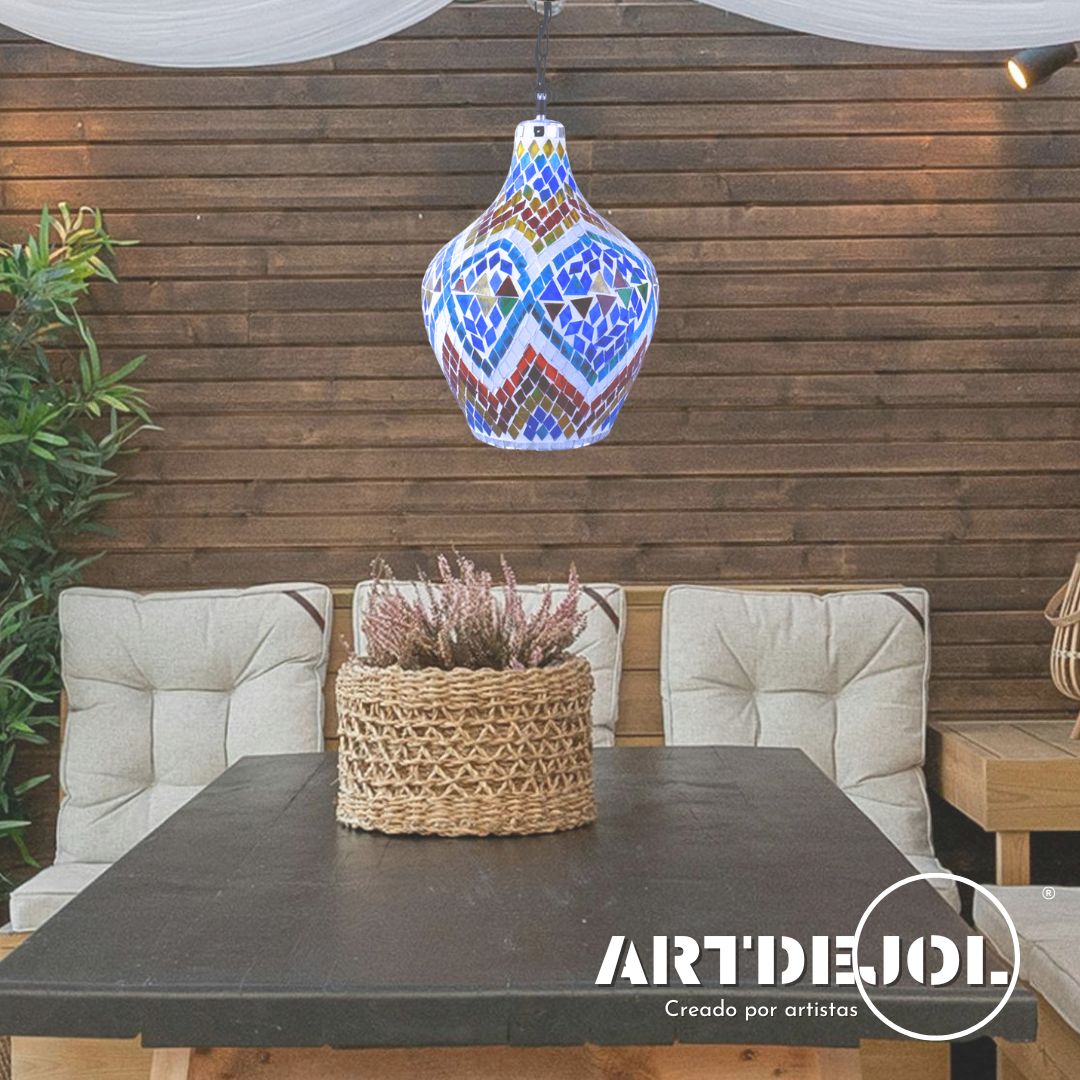 Lámpara Colgante Vasija Cristal Multicolor Ideal para Decorar Sala ,Comedor, Pasillos , Escaleras