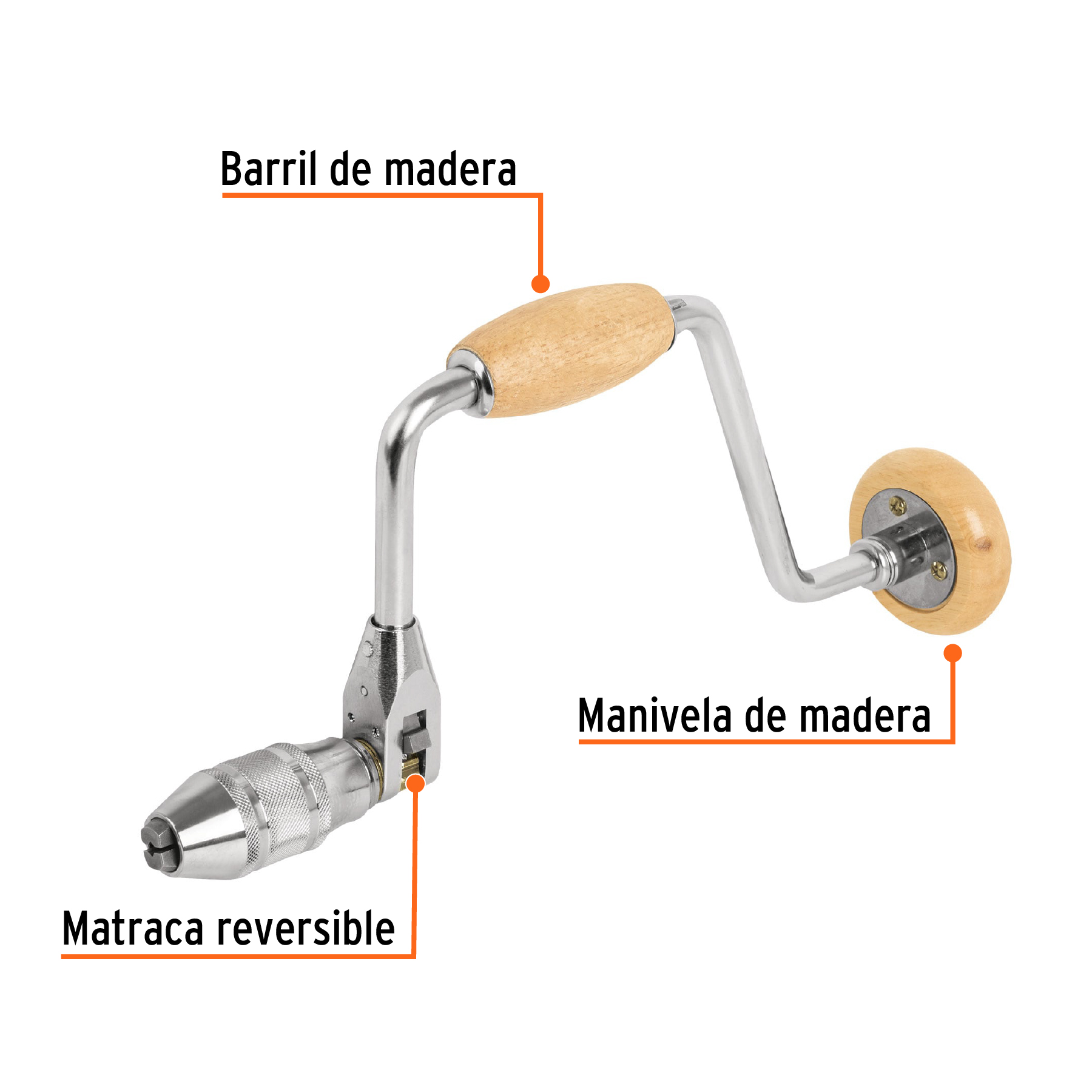 Berbiquí profesional 12' perilla de madera, TRUPER