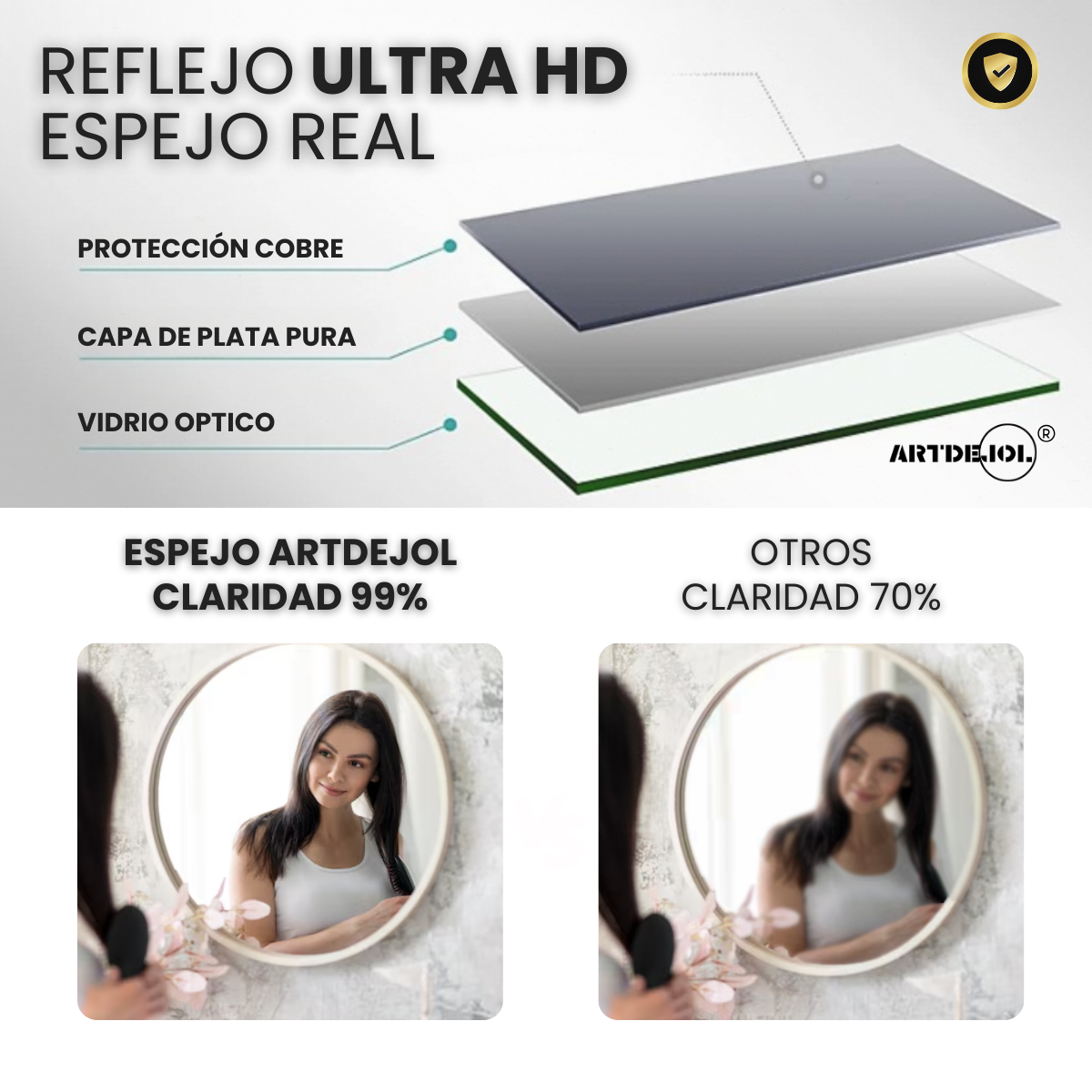  Espejo Rectangular Con Luz Led Cálida 60x100 Cm Decoración Hogar