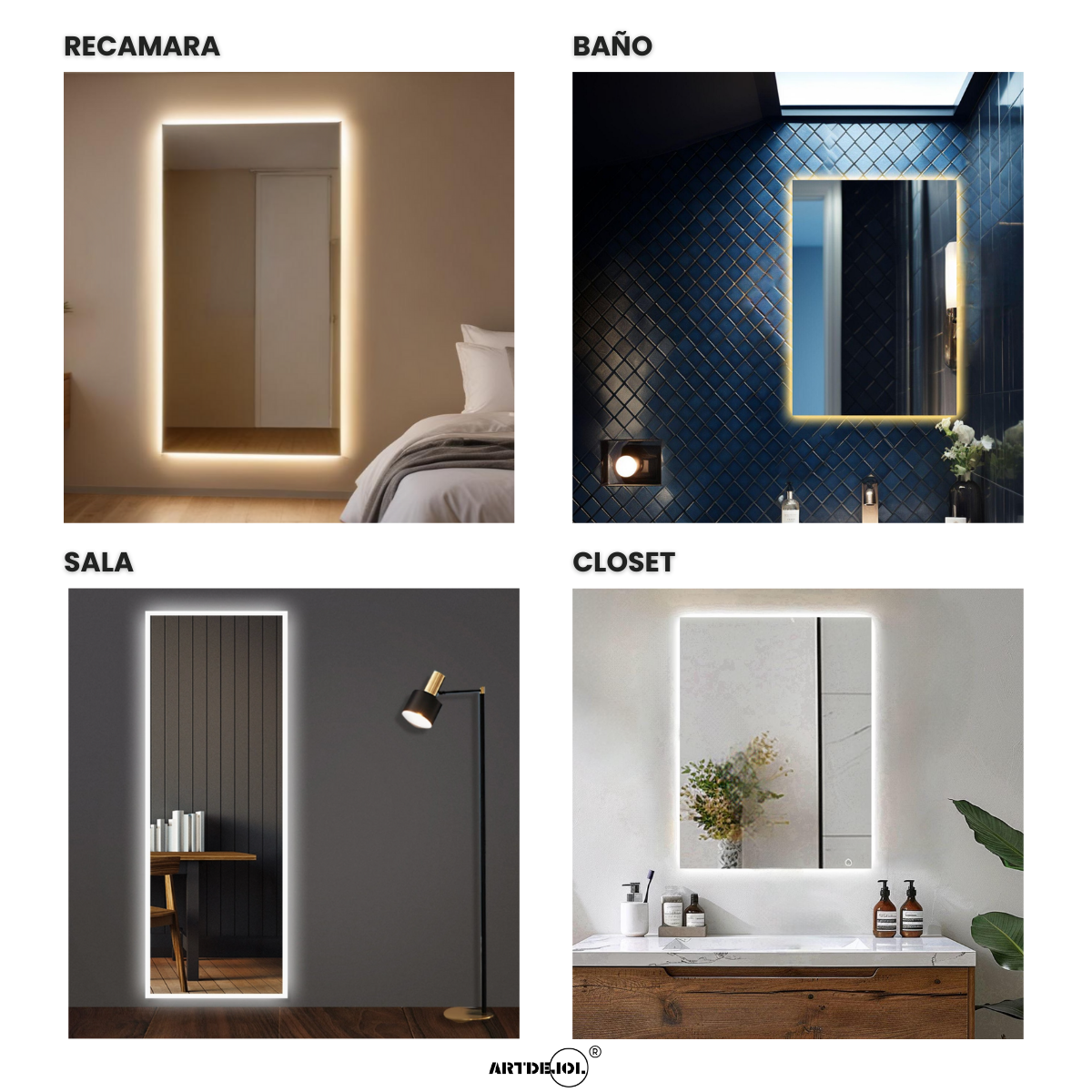  Espejo Rectangular Con Luz Led Cálida 60x100 Cm Decoración Hogar