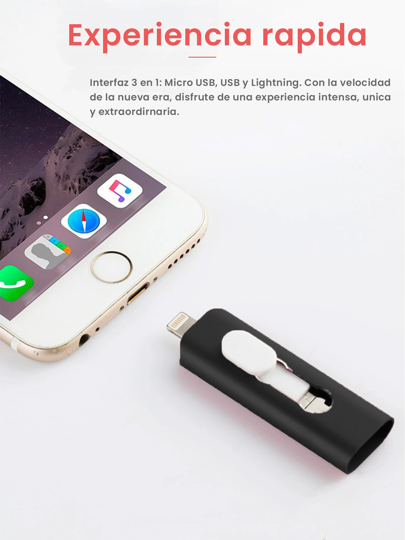 Memoria 3 En 1 Usb Lightning, Android, Pc 1 Tera 1tb Negro