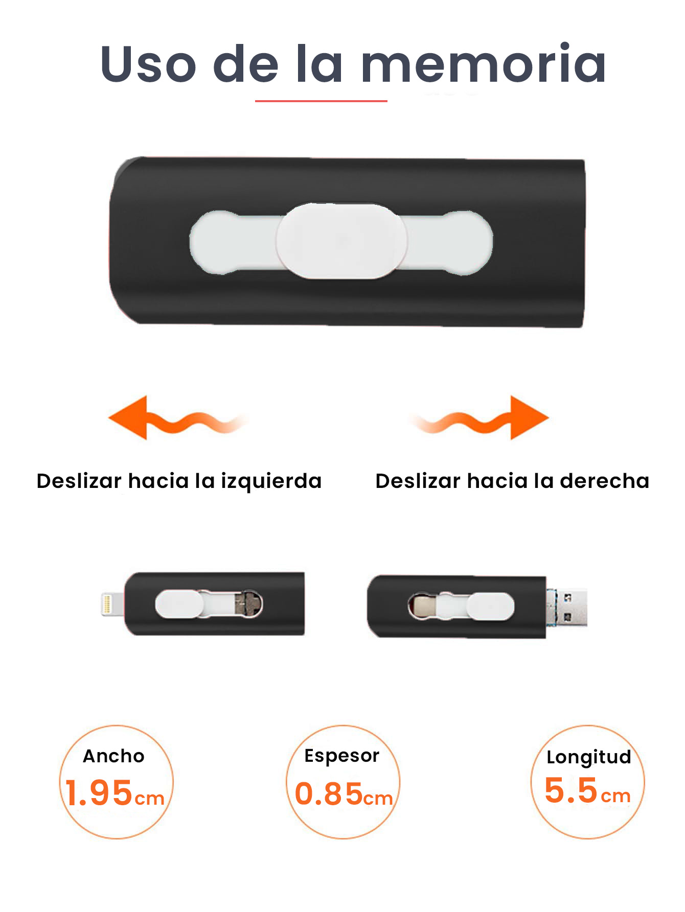 Memoria 3 En 1 Usb Lightning, Android, Pc 1 Tera 1tb Negro