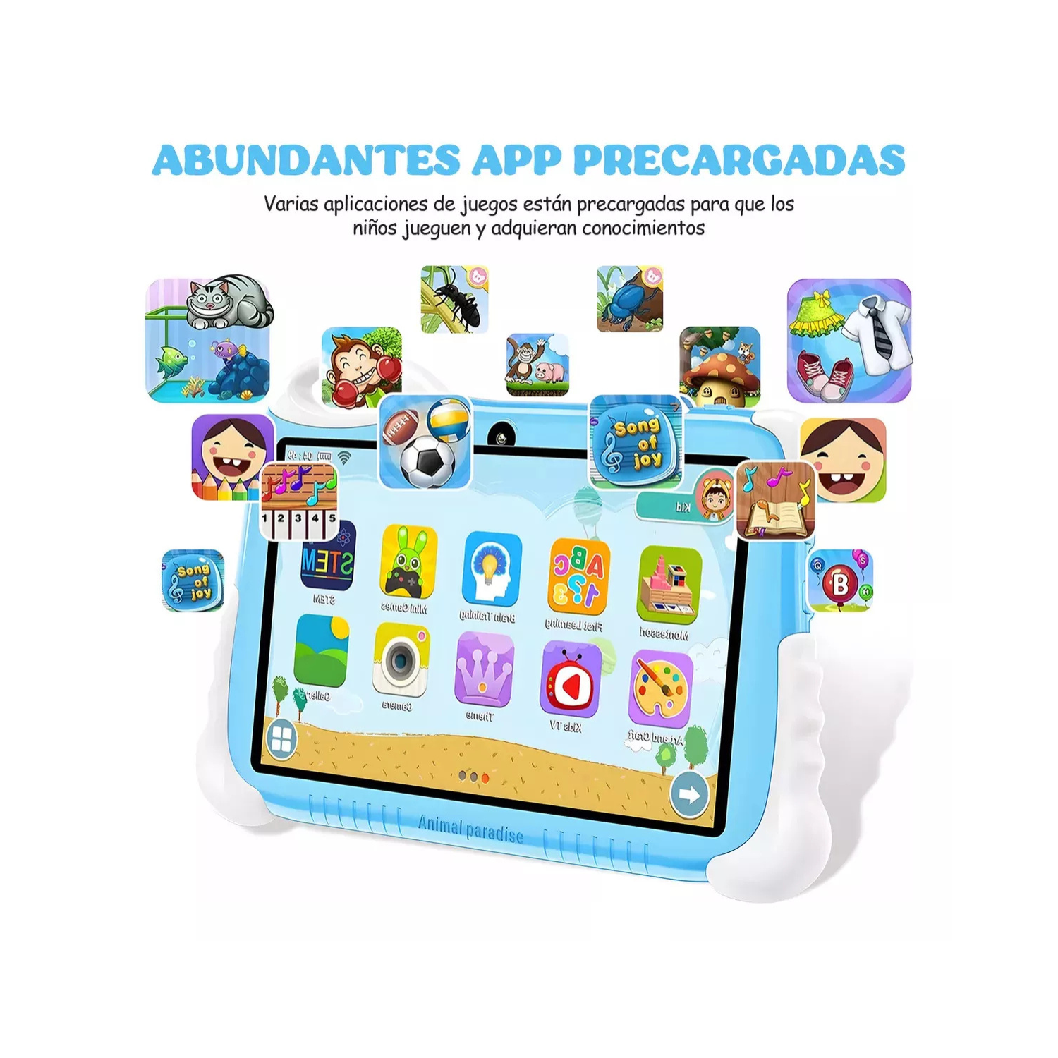 Tableta para niños Lawuto S500, Android 11, 5GB, 128GB, Pantalla de 7", Funda de goma