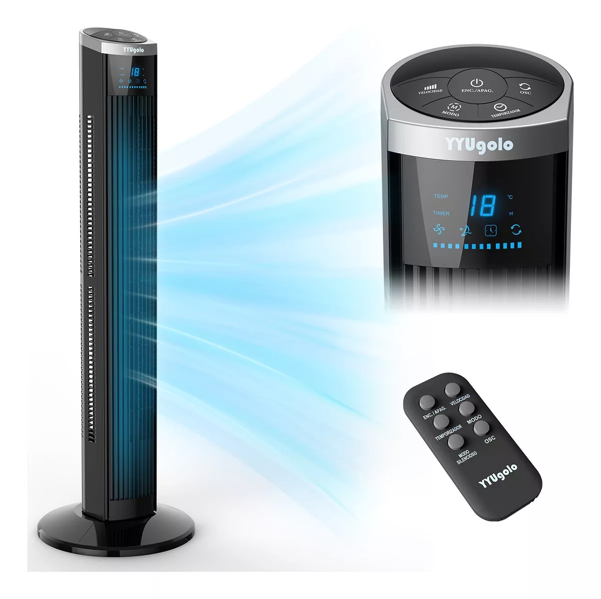 Ventilador De Torre Silencioso Con Control Remoto Yyugolo Negro