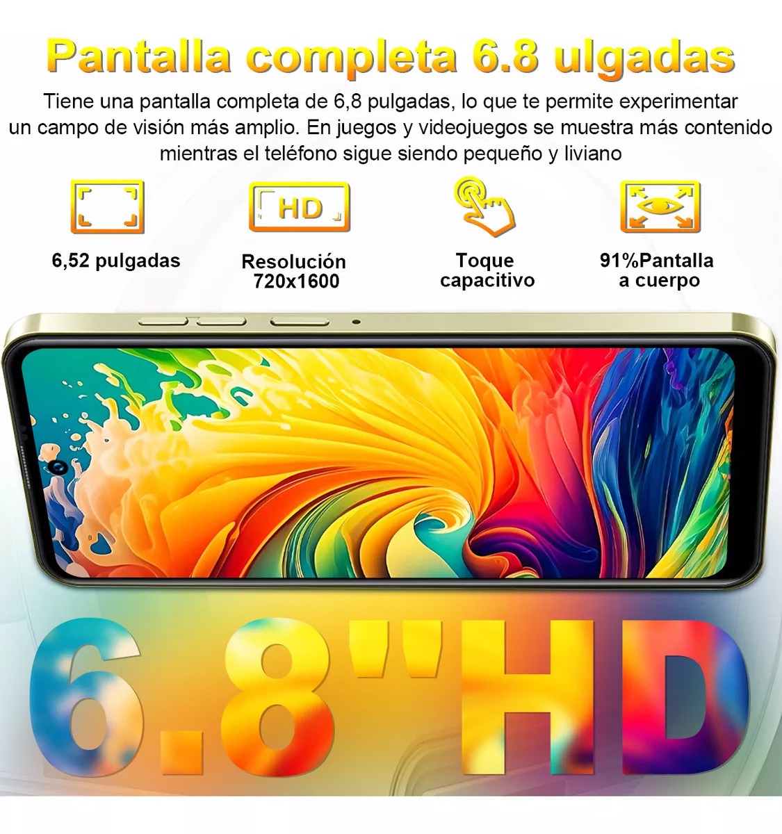 Teléfono móvil Xgody Dual Sim 256 GB+10 GB RAM Smartphone Android 13 Hd 6.8 Pulgadas Celular 6000 mAh With Facial Recognition Y Huella Dactilar Gps Oro