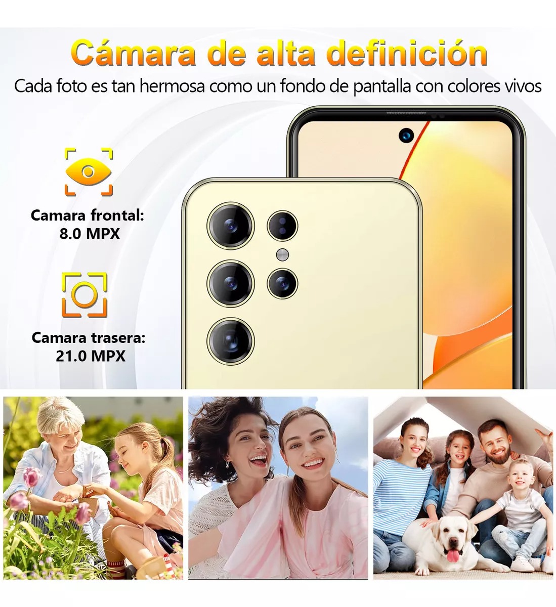 Teléfono móvil Xgody Dual Sim 256 GB+10 GB RAM Smartphone Android 13 Hd 6.8 Pulgadas Celular 6000 mAh With Facial Recognition Y Huella Dactilar Gps Oro