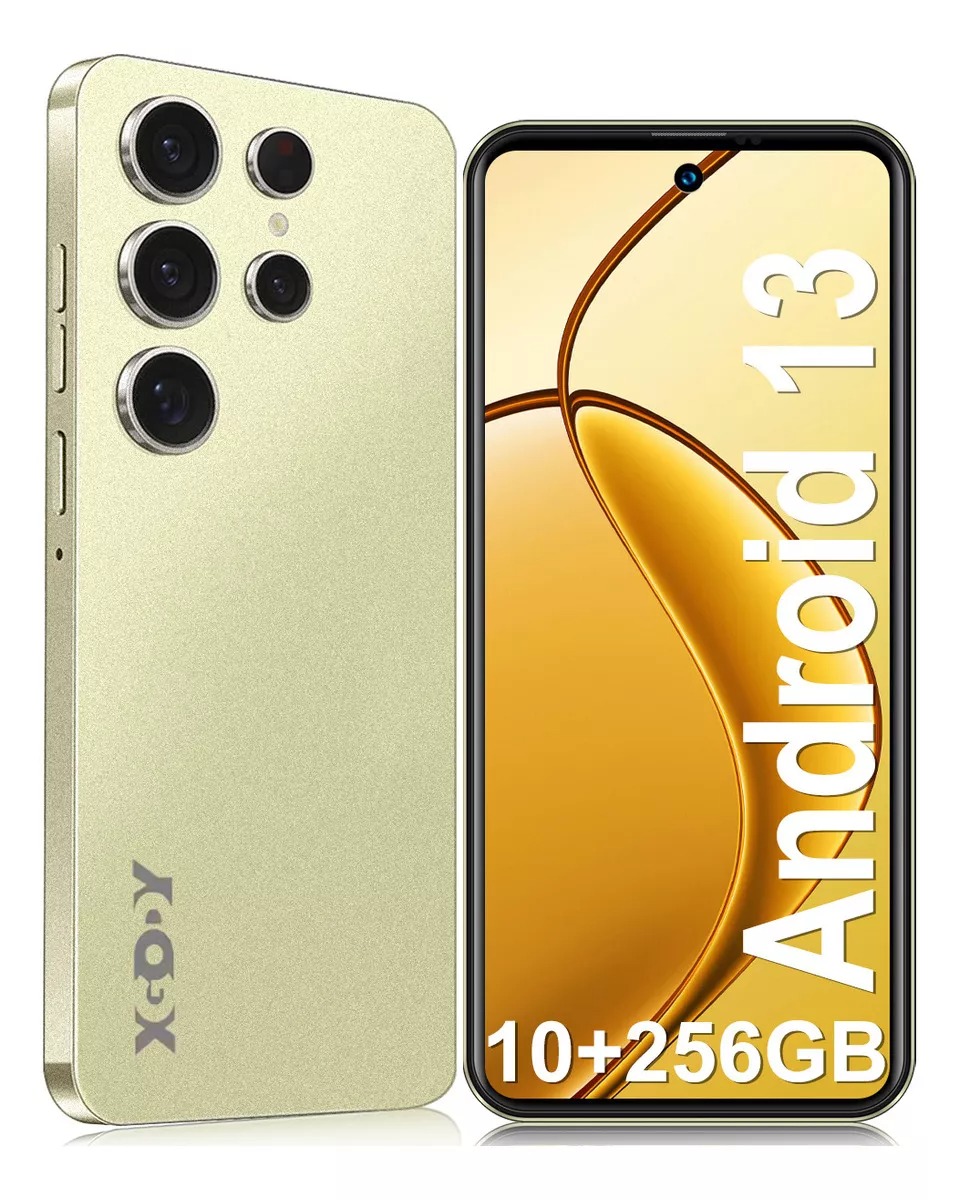 Teléfono móvil Xgody Dual Sim 256 GB+10 GB RAM Smartphone Android 13 Hd 6.8 Pulgadas Celular 6000 mAh With Facial Recognition Y Huella Dactilar Gps Oro