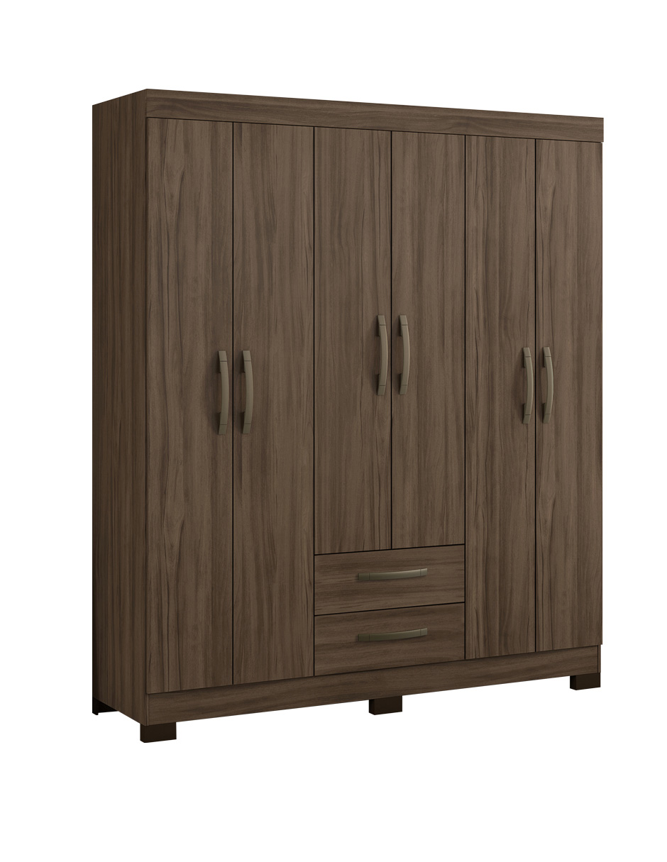 Ropero Closet Moderno 6 Puertas y 2 Cajones NT5130 Nogal