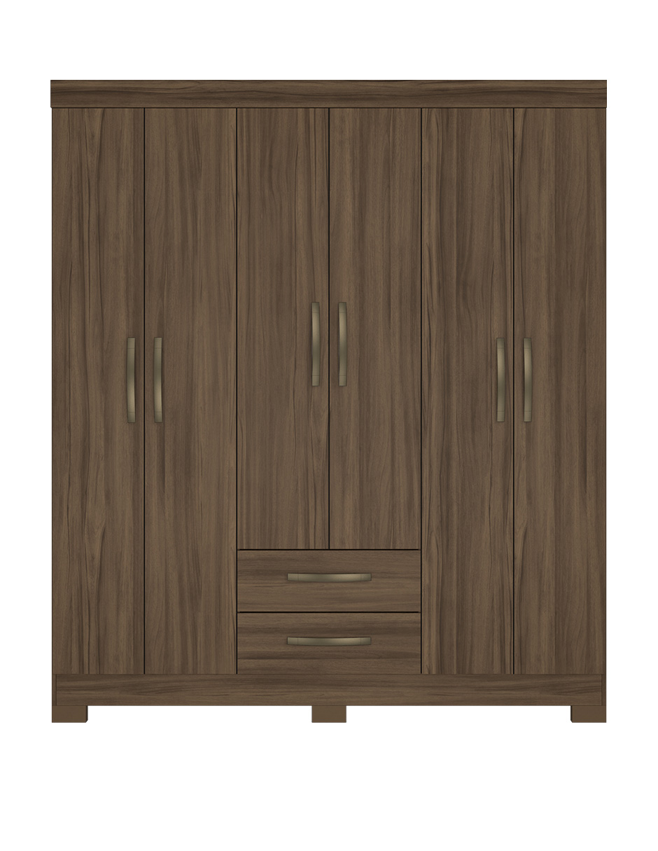 Ropero Closet Moderno 6 Puertas y 2 Cajones NT5130 Nogal