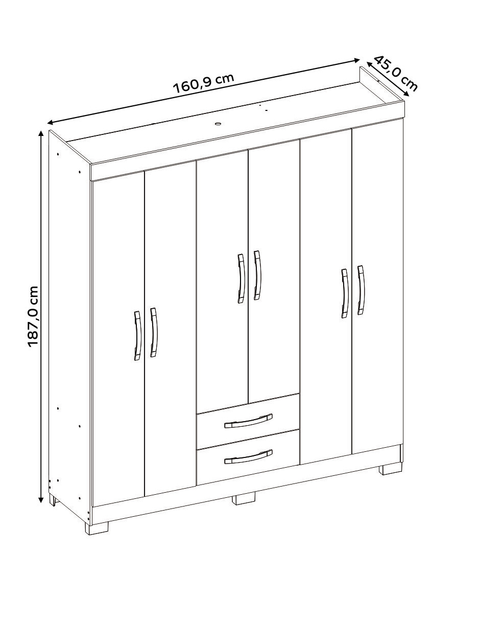 Ropero Closet Moderno 6 Puertas y 2 Cajones NT5130 Nogal