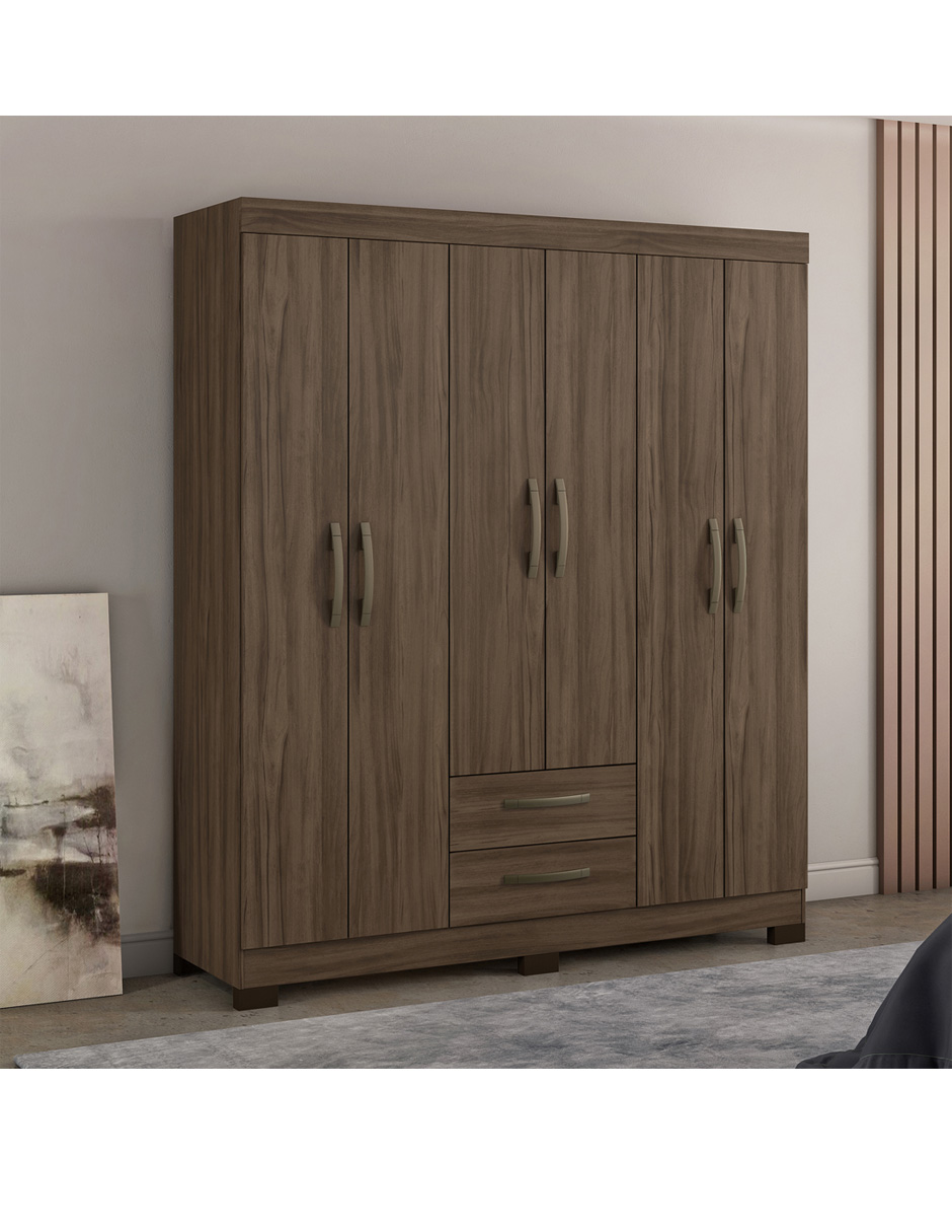 Ropero Closet Moderno 6 Puertas y 2 Cajones NT5130 Nogal