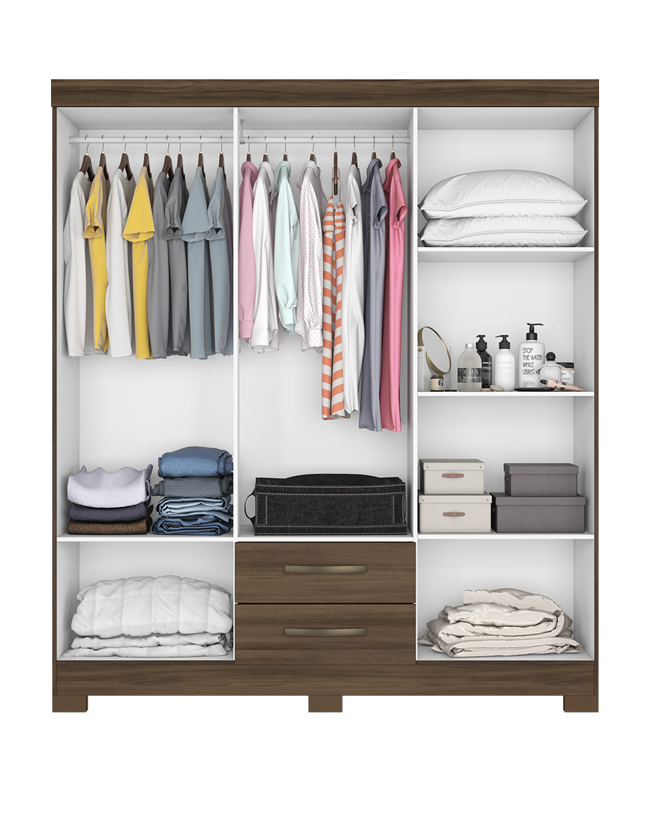 Ropero Closet Moderno 6 Puertas y 2 Cajones NT5130 Nogal