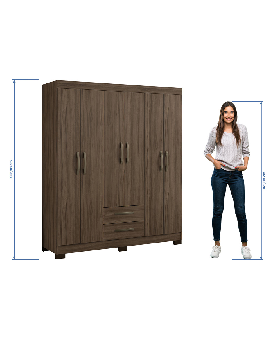 Ropero Closet Moderno 6 Puertas y 2 Cajones NT5130 Nogal