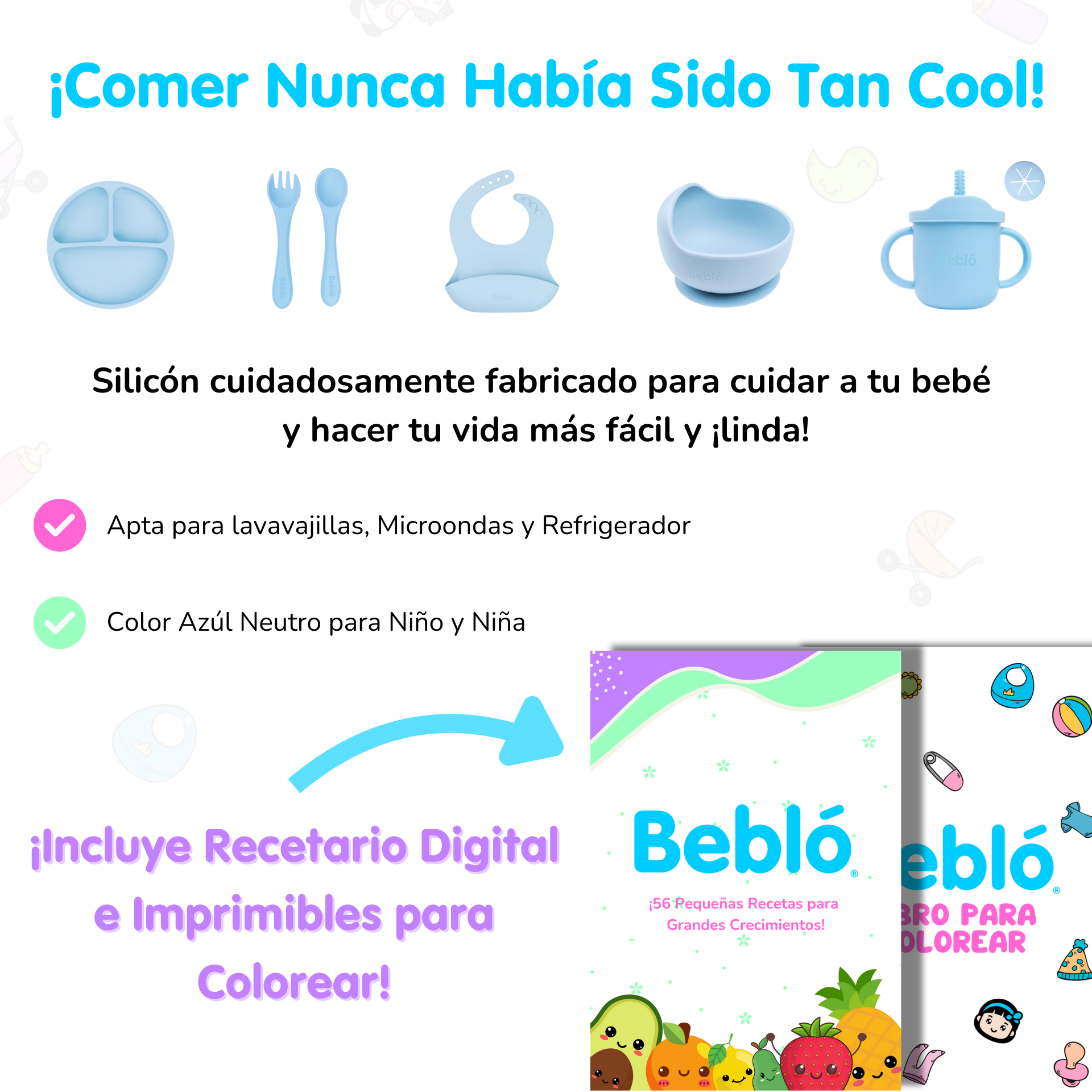 Vajilla para Bebé Bebló 7 Piezas - Libre de BPA, Apta para Microondas y ...