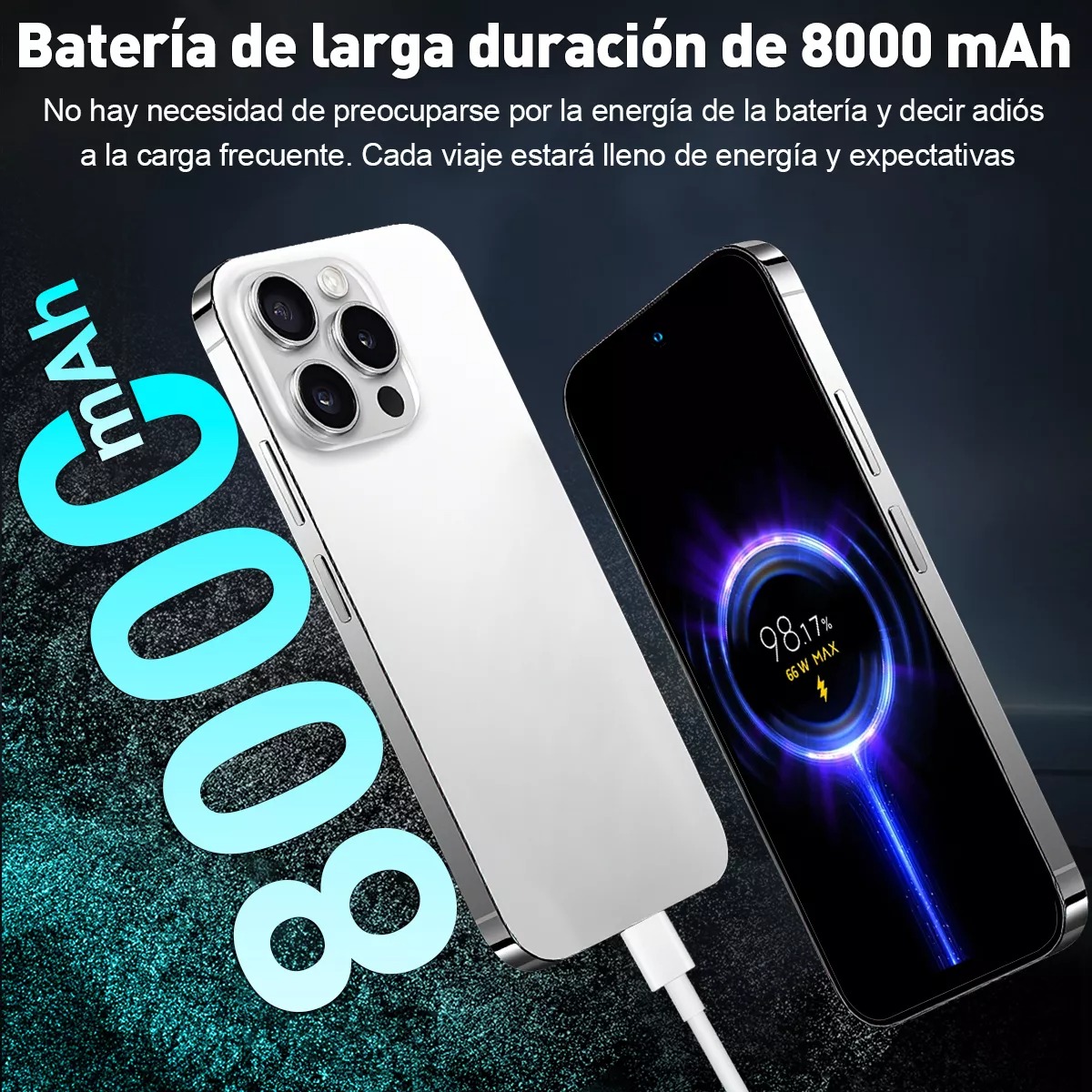K800y Teléfono Sim Dual 10 GB+256 GB ROM Octa-core Android 13 Screen 6.8 Pulgadas Celular Hd 8000 mAh Smartphone Blanco