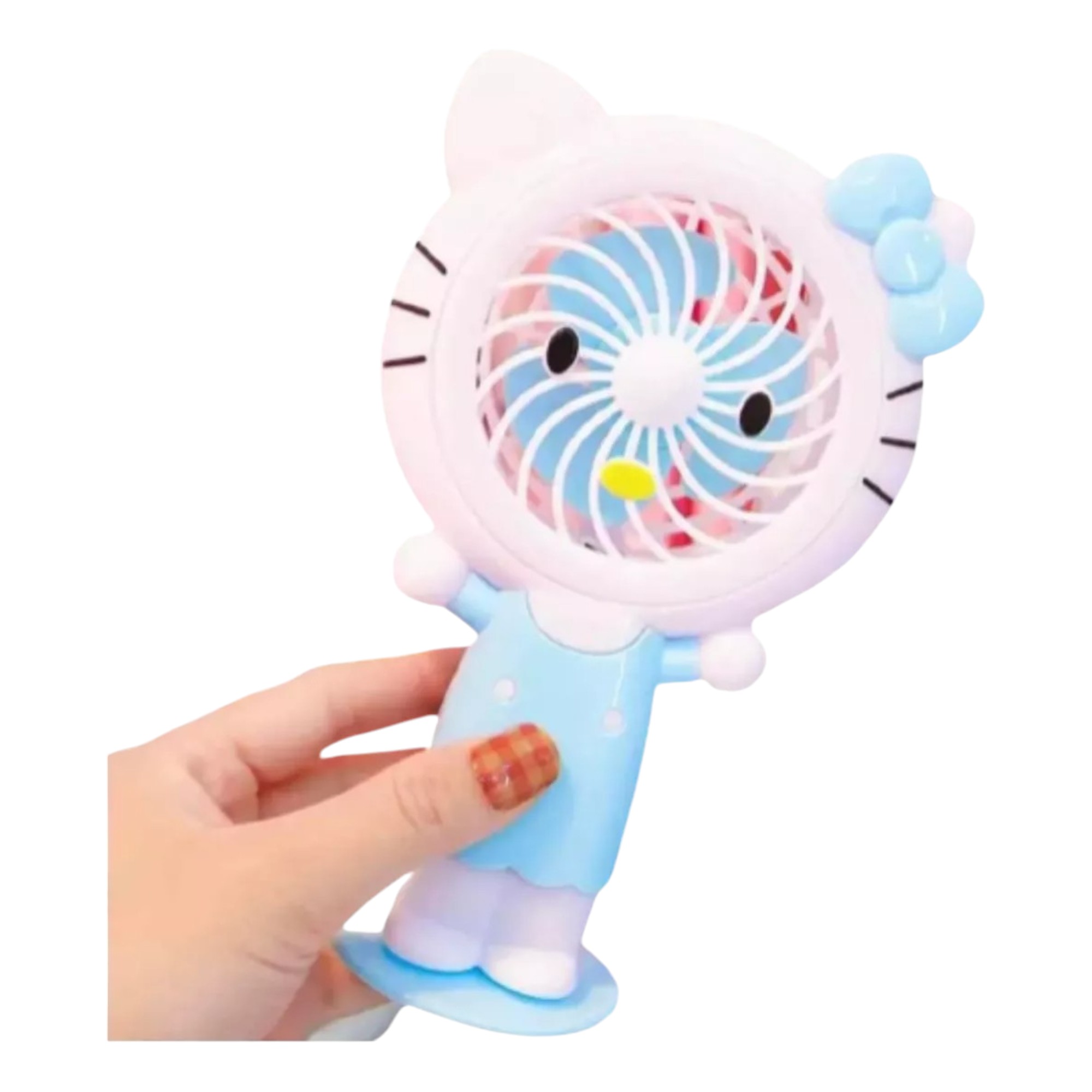 Ventilador personal Hello Kitty, color azul,luz led, usb, 2 velocidades