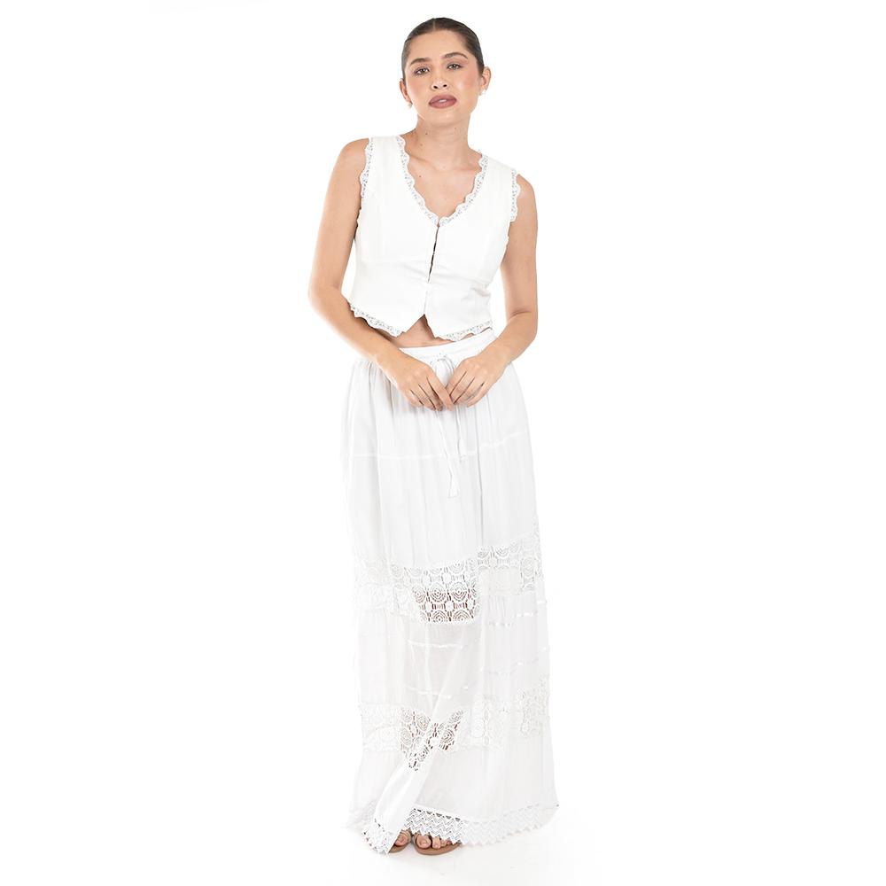 Falda larga con detalles de encanje Roman Fashion /Juvenil, 238 (Blanco)