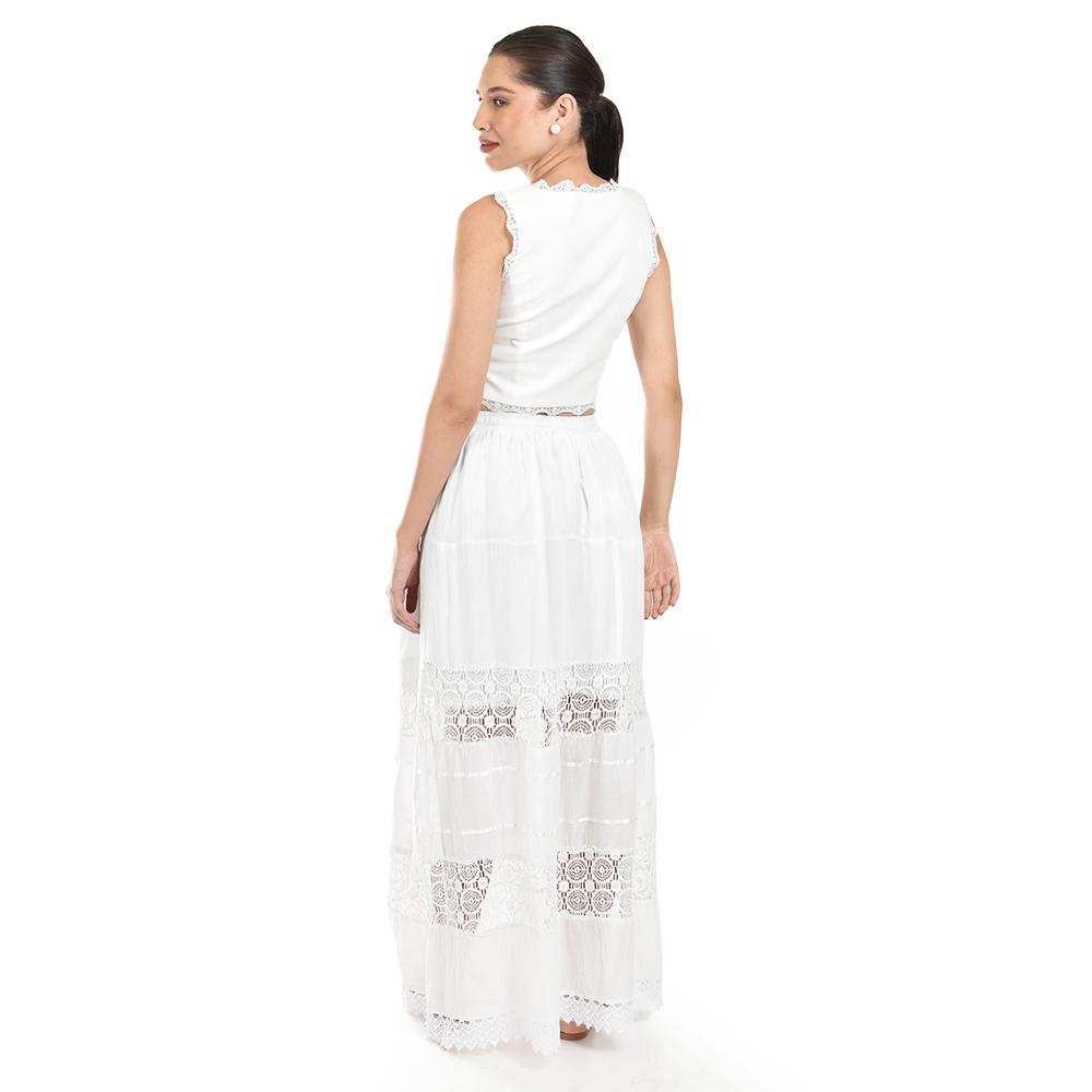 Falda larga con detalles de encanje Roman Fashion /Juvenil, 238 (Blanco)