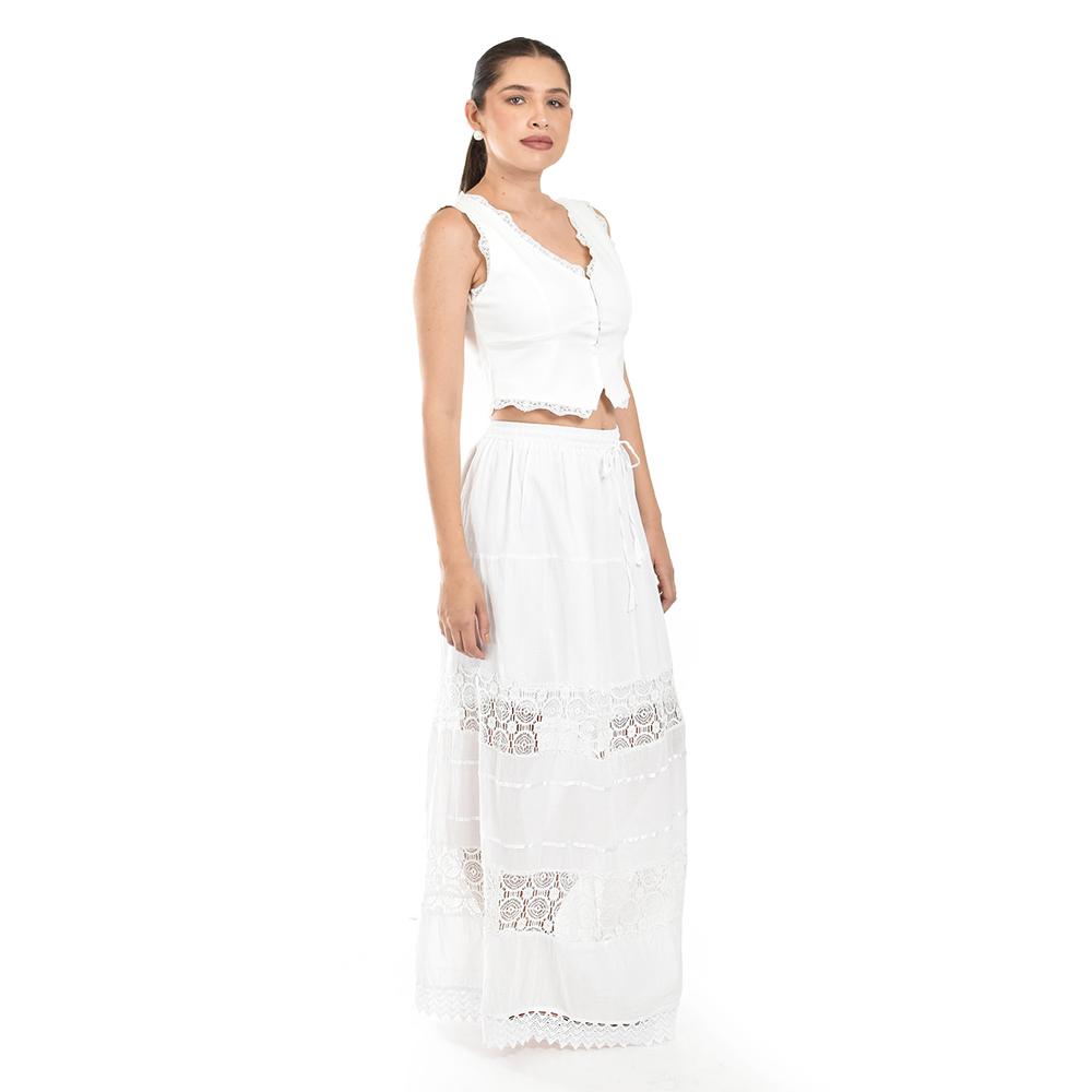 Falda larga con detalles de encanje Roman Fashion /Juvenil, 238 (Blanco)