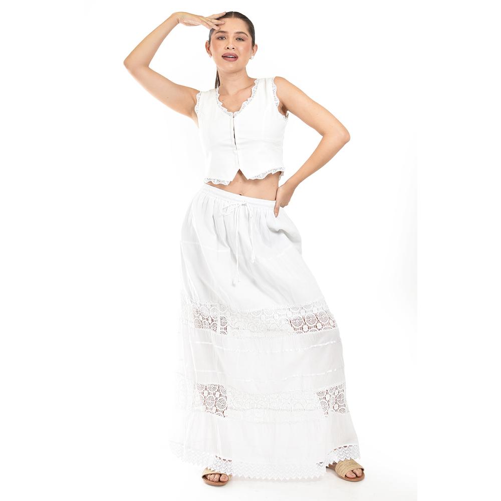 Falda larga con detalles de encanje Roman Fashion /Juvenil, 238 (Blanco)