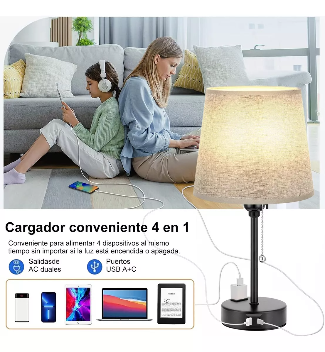 Lampara Escritorio Buró Mesa Luz De Noche Led 2pcs Con Focos