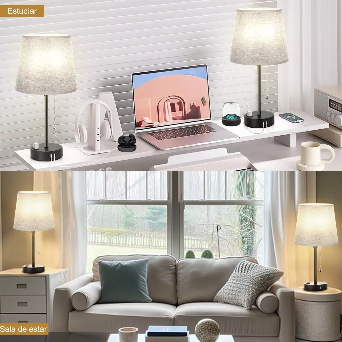 Lampara Escritorio Buró Mesa Luz De Noche Led 2pcs Con Focos