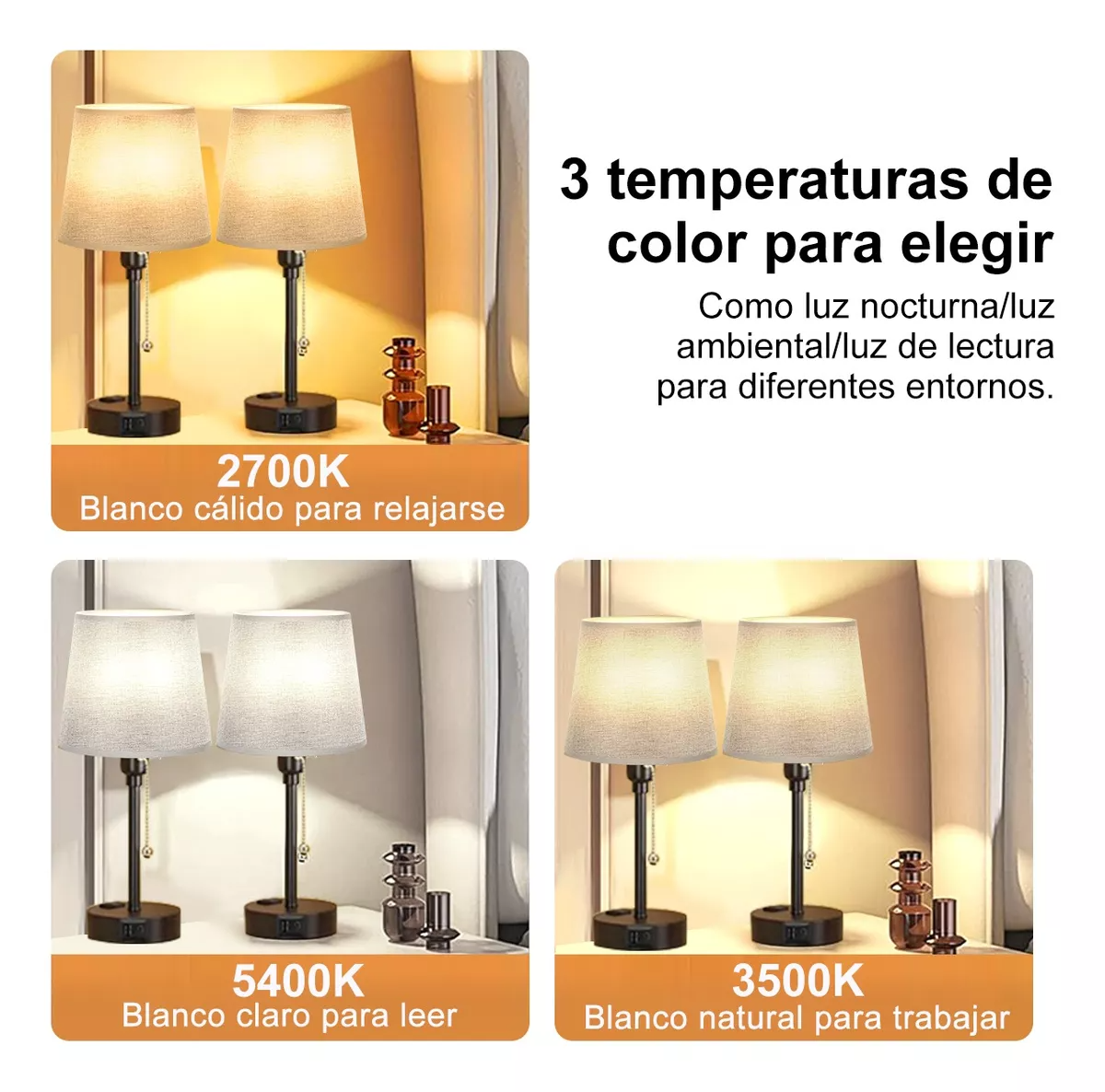 Lampara Escritorio Buró Mesa Luz De Noche Led 2pcs Con Focos