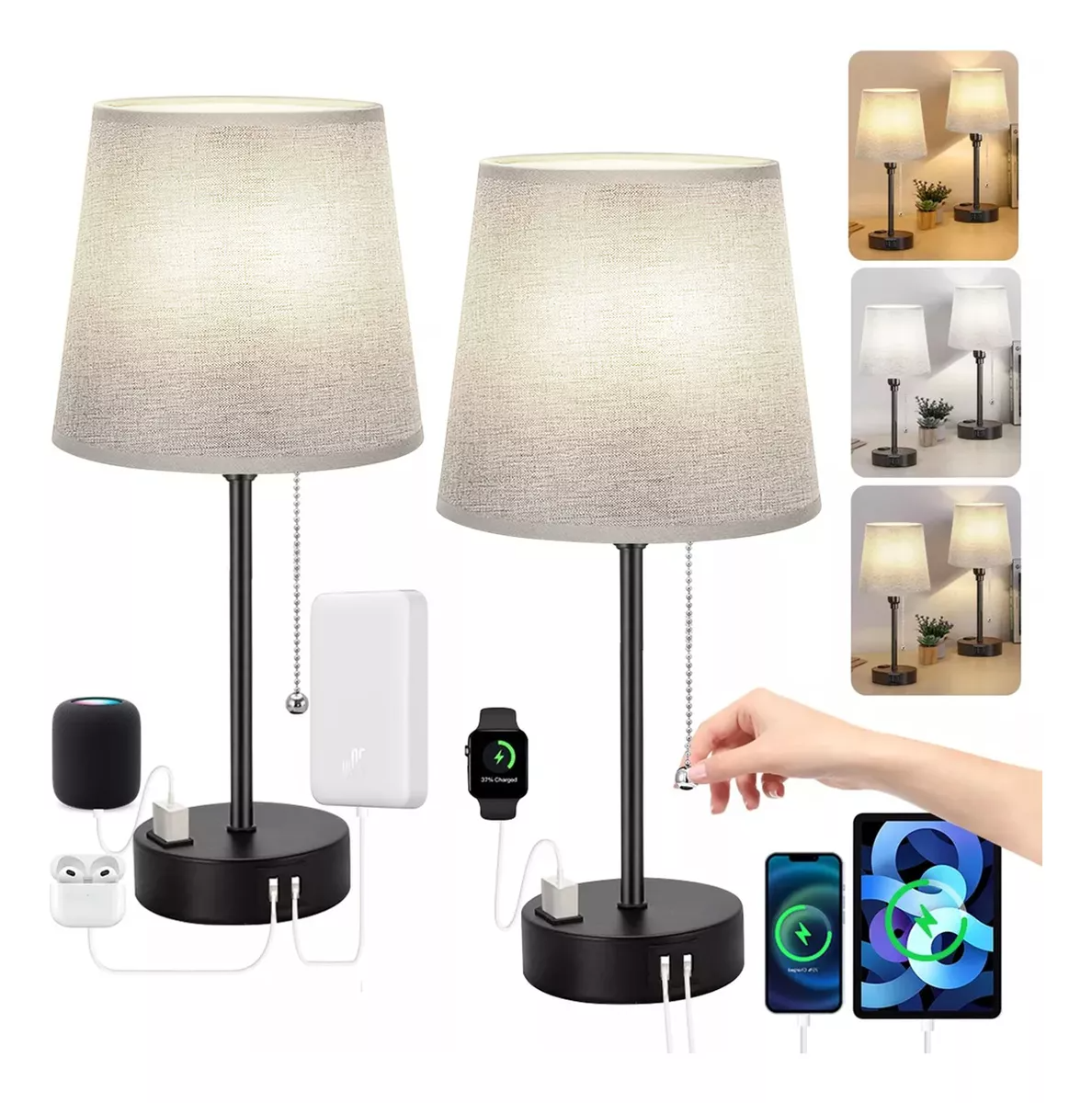 Lampara Escritorio Buró Mesa Luz De Noche Led 2pcs Con Focos