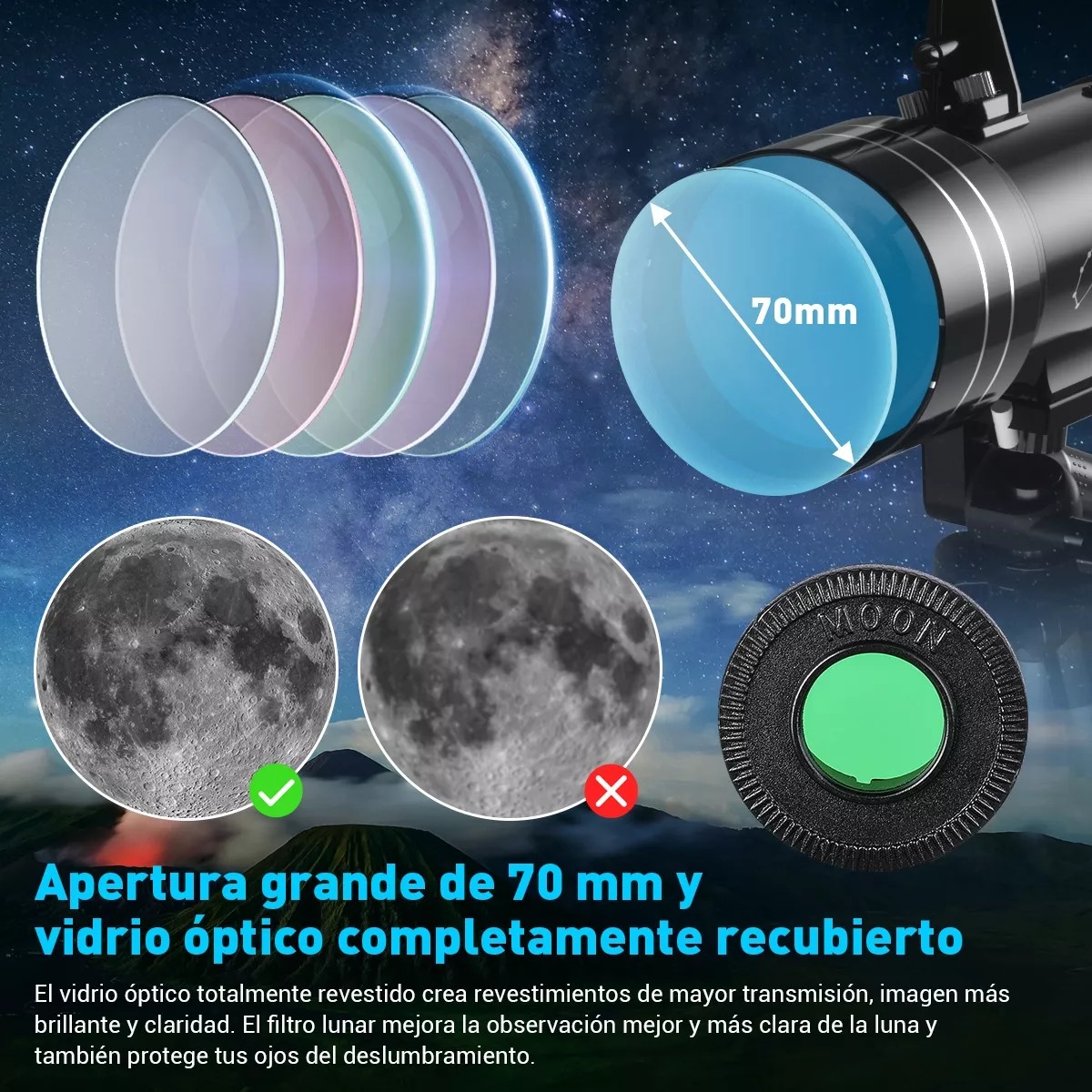 Telescopio Astronómico Profesional 70/400mm Monocular 200x