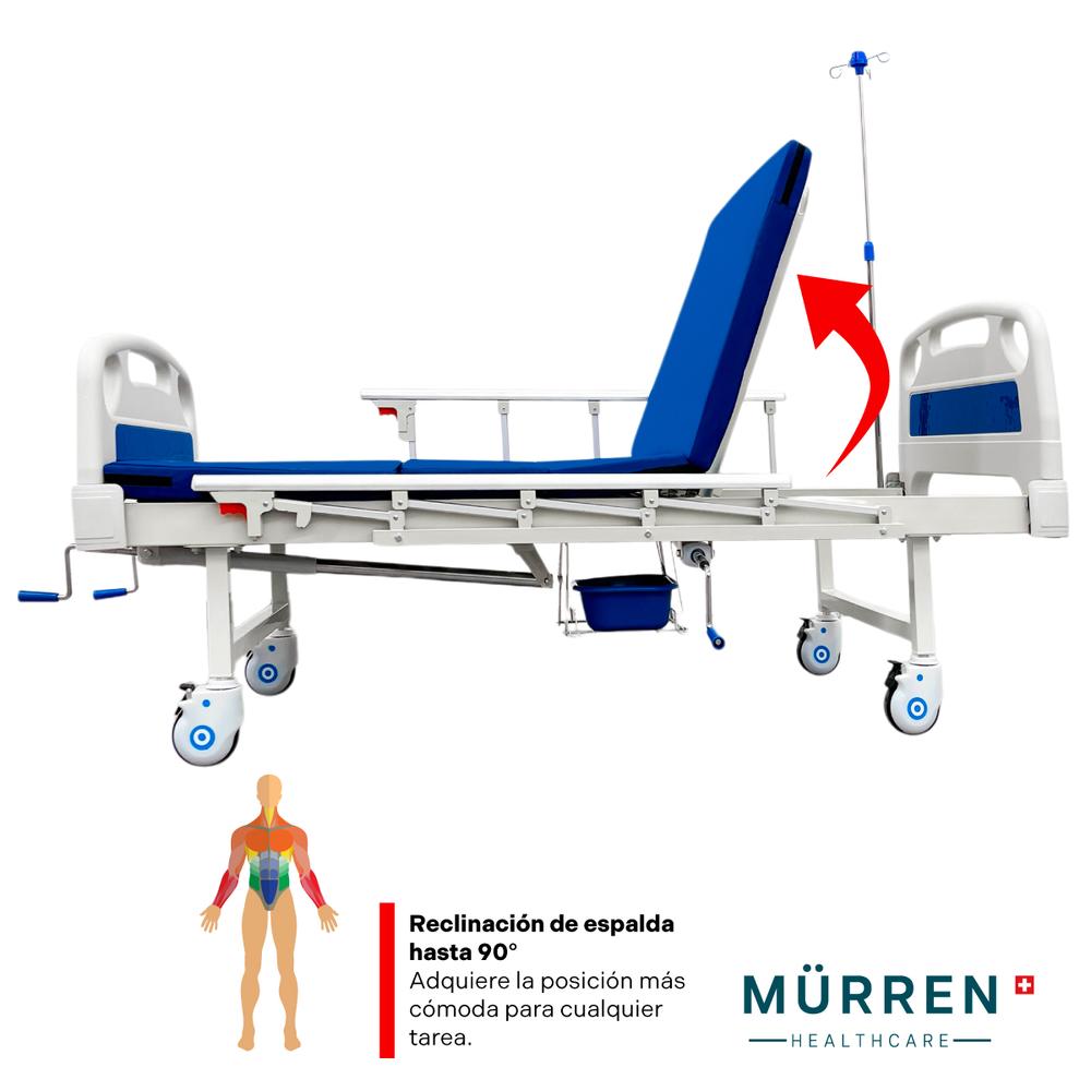 Cama Hospitalaria Manual con Comodo /Toilet Porta Suero+Mesa