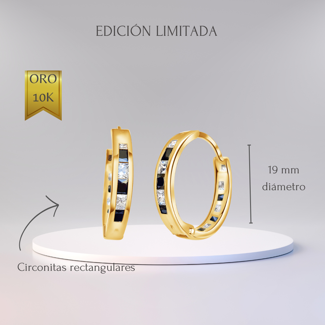 ARRACADAS MUJER ORO AMARILLO 10 KILATES CIRCONIA BLANCO Y NEGRO