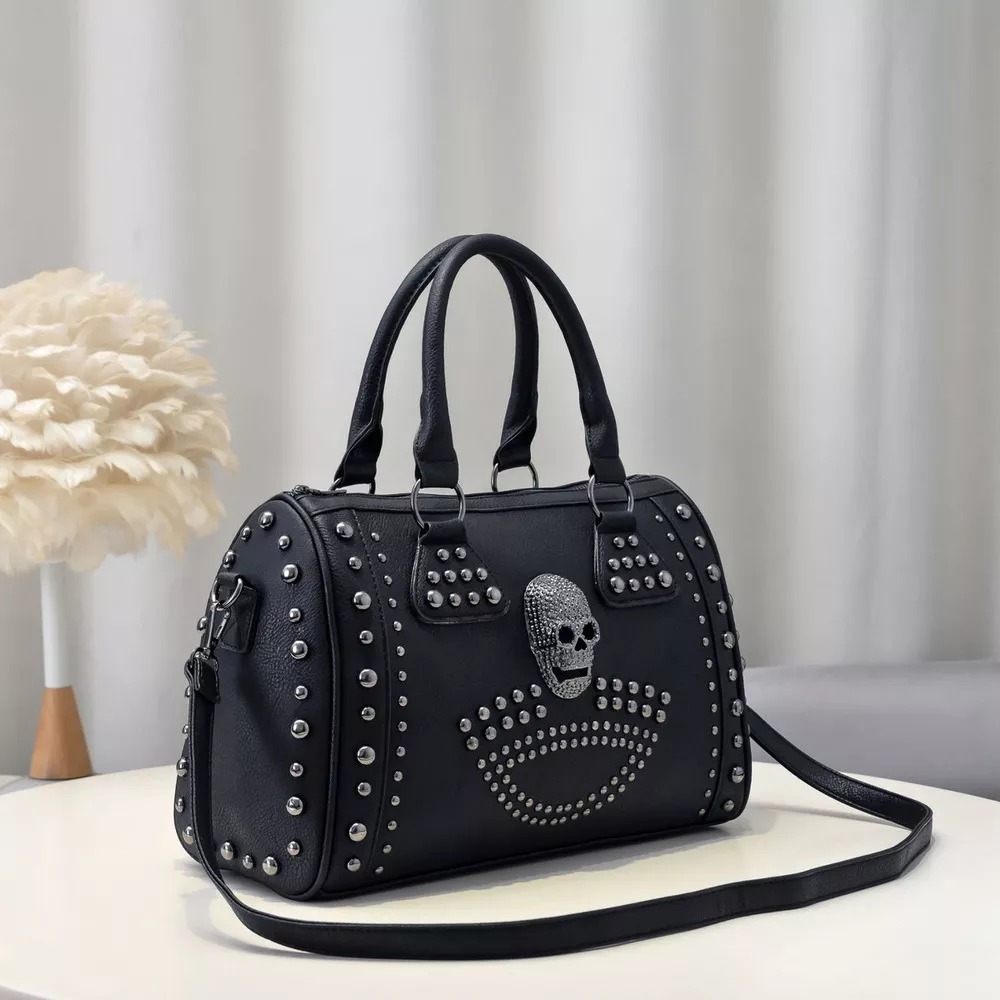 Bolso De Hombro Para Mujer Con Calavera Remachada, Bolso Der
