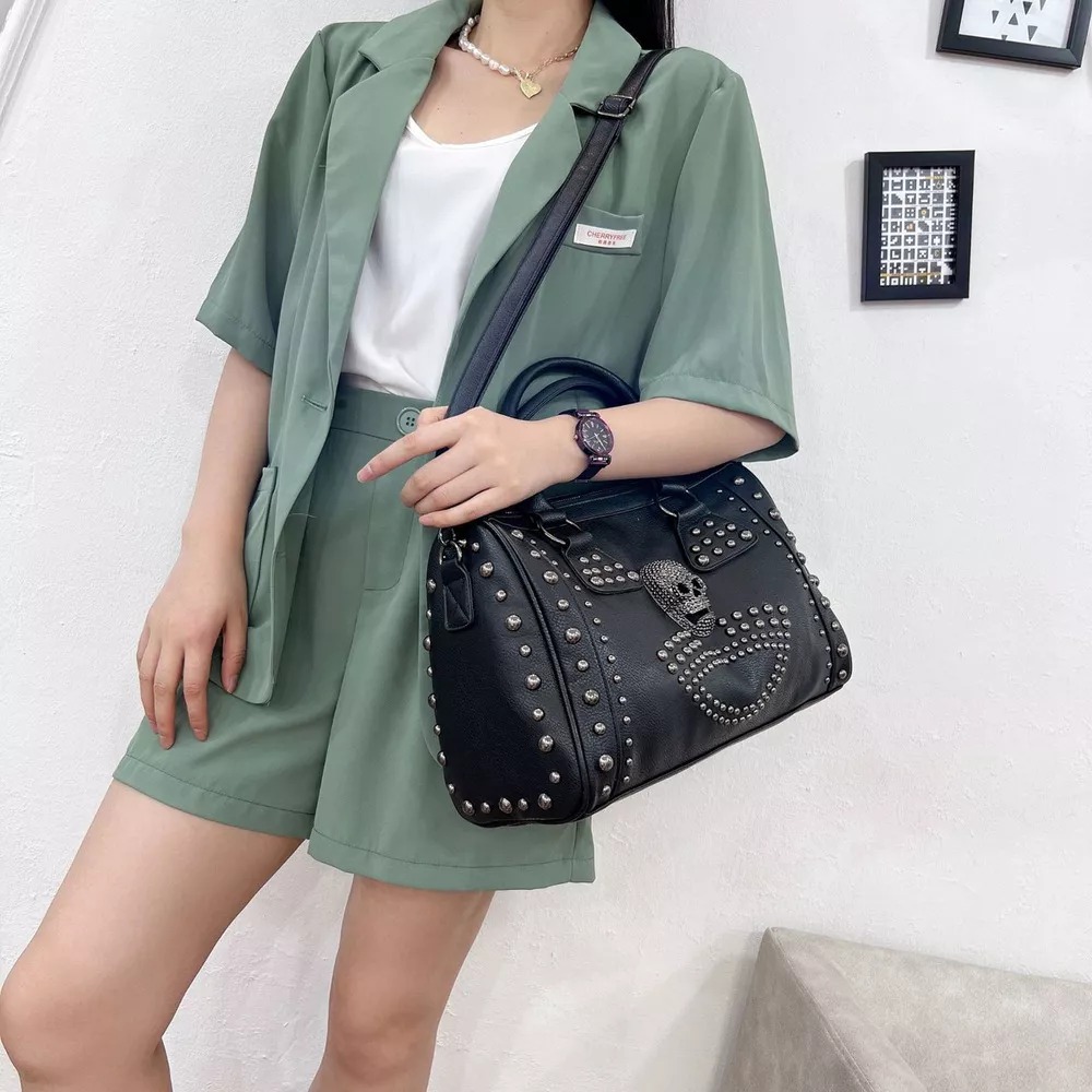 Bolso De Hombro Para Mujer Con Calavera Remachada, Bolso Der