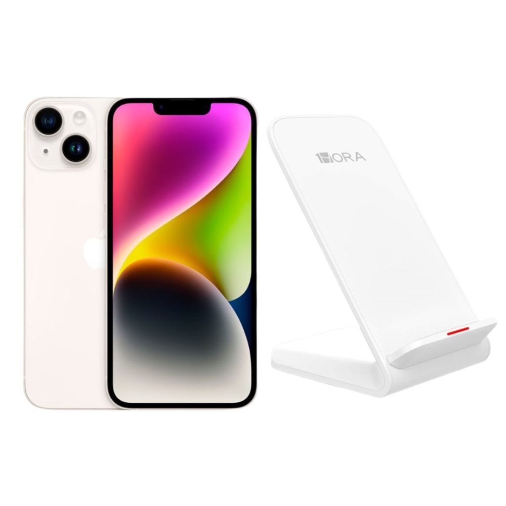 iPhone 14 Plus 128GB Blanco E-SIM Reacondicionado Grado A + Base Cargador