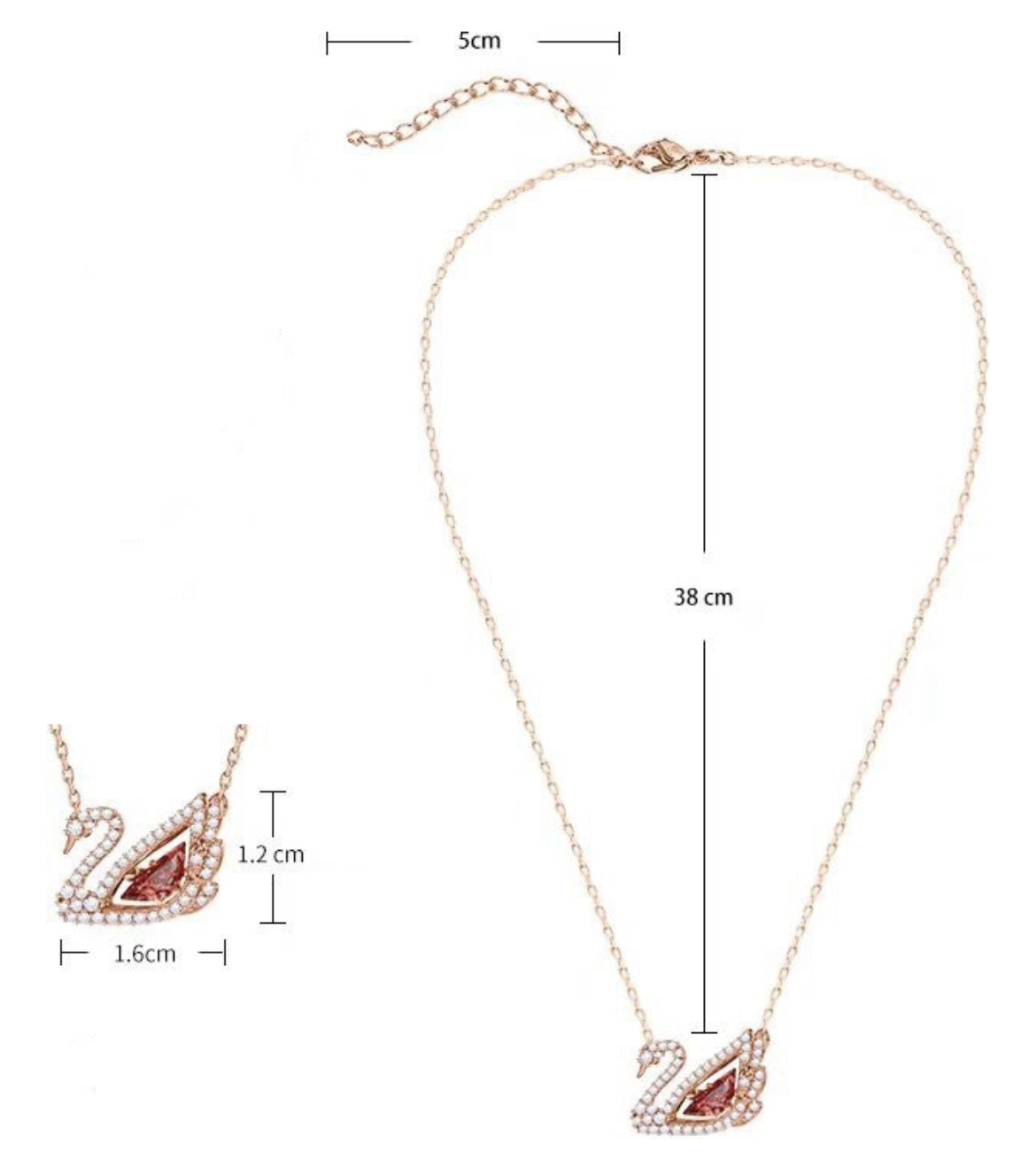 Collar De Cisne Pequeño De Oro Rosa De Plata De Ley S925