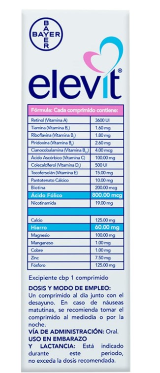 Elevit Embarazo Caja 30 Tabletas Sabor Sin sabor