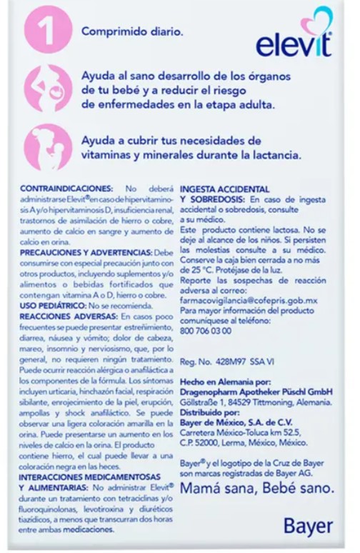 Elevit Embarazo Caja 30 Tabletas Sabor Sin sabor