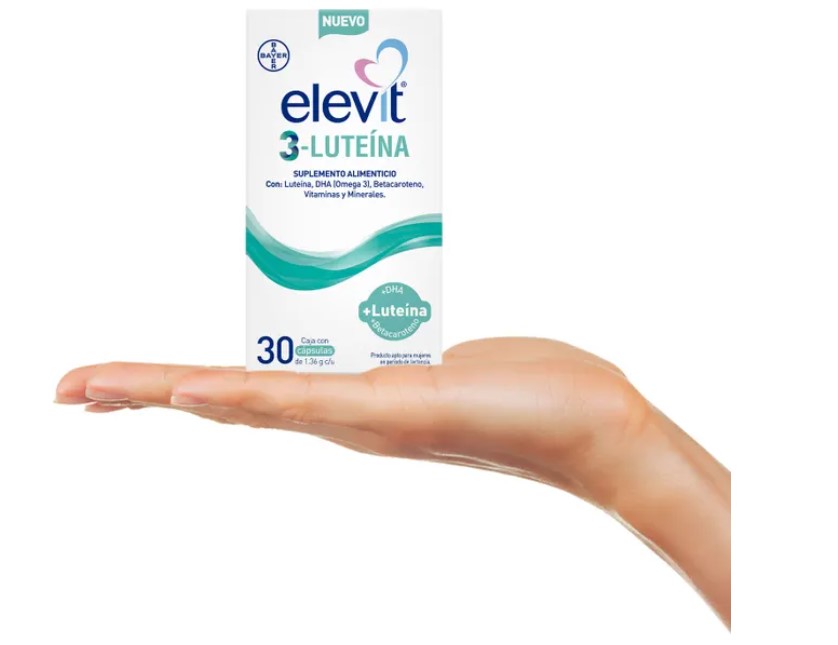 Elevit 3 Luteina Embarazo y Lactancia, Multivitamínico con Ácido Fólico y Hierro, Ayuda el Sano Desarrollo de los Órganos de tu Bebe, Vitaminas para Mujer y Bebé, 30 Tabletas