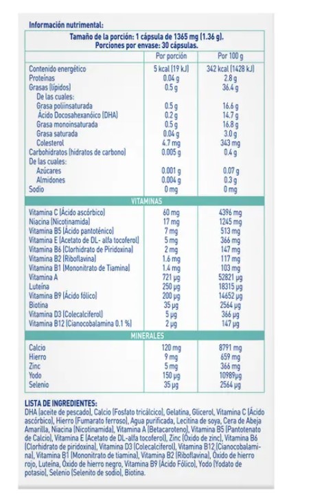 Elevit 3 Luteina Embarazo y Lactancia, Multivitamínico con Ácido Fólico y Hierro, Ayuda el Sano Desarrollo de los Órganos de tu Bebe, Vitaminas para Mujer y Bebé, 30 Tabletas