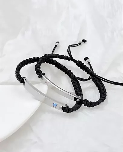 2 Pulseras Trenzadas Acero Inoxidable Ajustables Parejas Color Plateado Largo 17 cm
