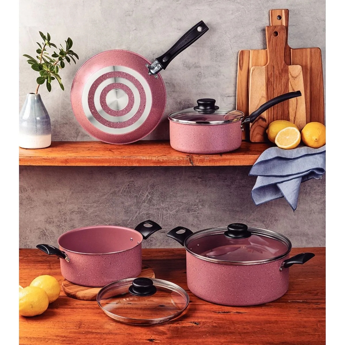 Bateria de Cocina Tramontina 20298/476 Turim 7 Piezas Rosa ENDY3