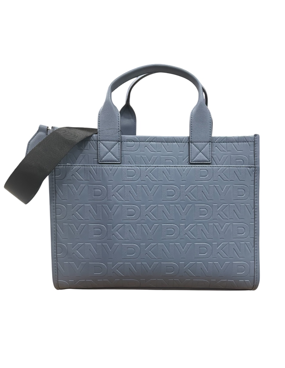 Bolsa Tote DKNY color morado con letras del logo en relieve